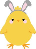 Spring Easter chick with rabbit ears. Playful cartoon character vector