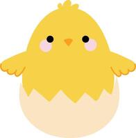 Easter chick is standing inside an egg. Playful cartoon character Flat illustration vector