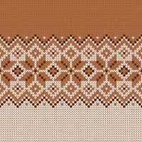 Scandinavian knitted seamless pattern. Norwegian native style sweater, ornament with snowflakes. Fair Isle design. Wool texture. Winter holiday background, beige and brown vector