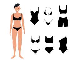 Selection of black swimwear styles displayed vector