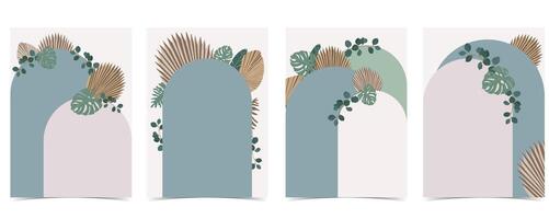 Boho arch template background with paper palm vector