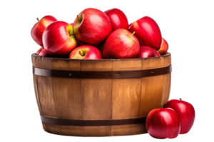 Wooden barrel full of apple isolated on transparent background png