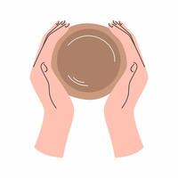 Hands sculpt a clay pot. An illustration on pottery. vector