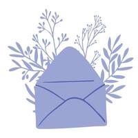 open envelope with floral elements, symbolizing a heartfelt message. Ideal for greeting cards, invitations, love letters, digital designs, and stationery. vector