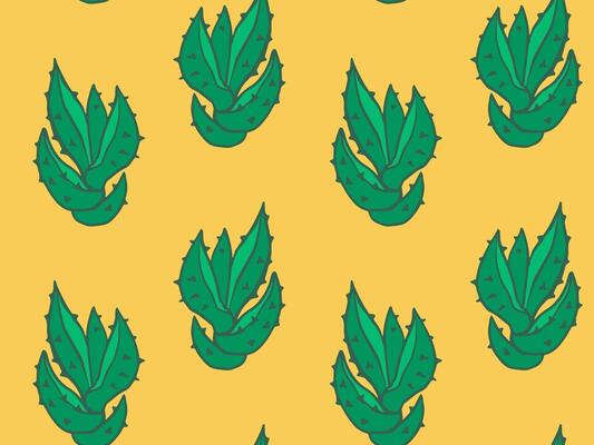 succulent seamless pattern with green leaves on a bold yellow background, perfect for wallpapers, gift wraps, textiles, or modern digital designs