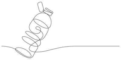 drinking water bottle open cap one line continuous minimalism vector