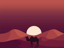 a silhouette of a camel in the desert at sunset vector