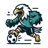 Fierce Eagle Soccer Player Sports Team Mascot Logo Illustration with Ball and Dynamic Action Pose for Football Club and Athletic Competition Branding vector