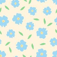 Seamless pattern of cartoon summer blue flowers. Simple modern abstract floral print design. Background nature. vector