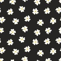 Seamless pattern of cartoon little white flowers on black background. Simple modern abstract floral print design. vector