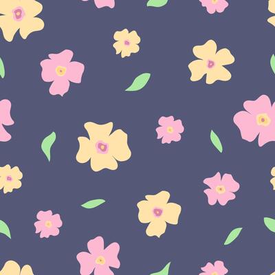Seamless pattern of cartoon summer flowers. Simple modern abstract floral print design. Background nature.