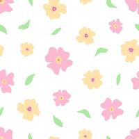 Seamless pattern of cartoon summer pink and yellow flowers. Simple modern abstract floral print design. Background nature. vector