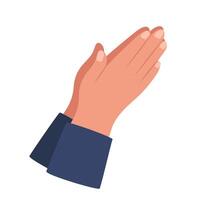 Folded prayer hands, namaste gesture sign isolated on white background. flat illustration of two cupped hands. vector