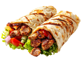 Shawarma durum doner kebab with meat and salad isolated on transparent background png