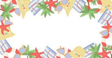 A banner with colorful beach elements drawn in a . Summer background. vector