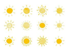 Collection of sun icons. A set of abstract sun icons in a hand-drawn style. Collection of sun signs. Set of sun icons. vector