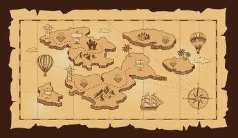 Old pirate map of the worlds, hand drawn vector