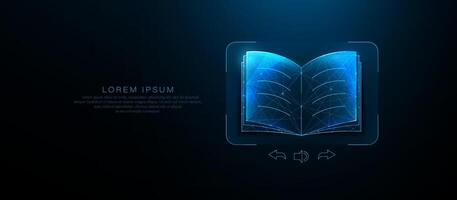 Digital E-Book Interface with Glowing Open Book. Online Learning Concept vector