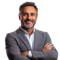 Smiling business man with crossed arms isolated on transparent background png