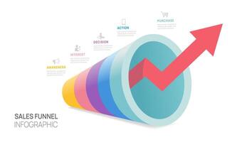 Sales funnel Infographic diagram template for business. Modern Timeline 5 steps Tunnel, presentation. vector