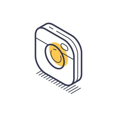 Camera button design in isometric style featuring modern line art illustration