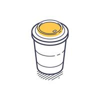 Isometric line icon of a coffee cup with a yellow lid for modern design projects vector
