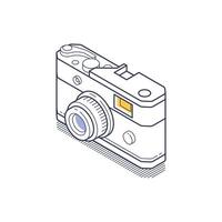 Isometric line icon showcasing a retro camera design with detailed features and outlines vector