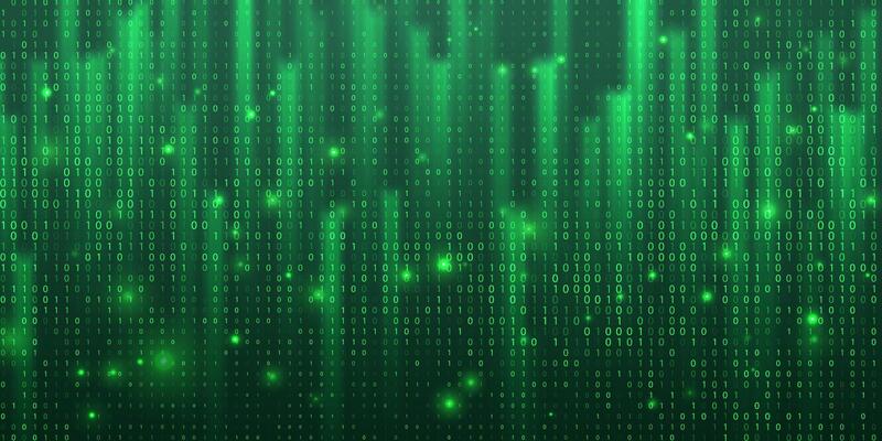 Abstract falling digits. Digital code rain in a Matrix inspired futuristic style. Green futuristic cyberspace.