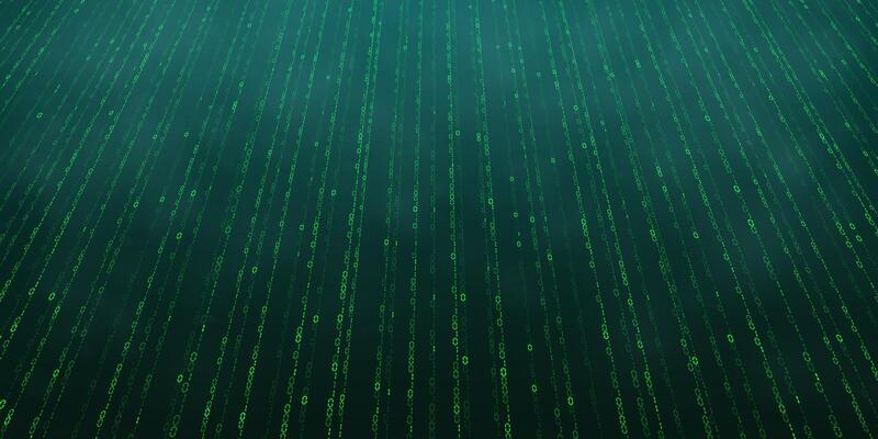 Abstract falling digits. Digital code rain in a Matrix inspired futuristic style. Green cyberspace