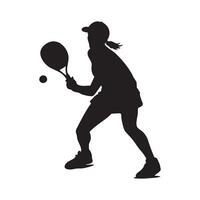 Silhouette of Female Tennis Player Serving Ball in Dynamic Pose Athletic Action Shot High Contrast Minimalist Sports Illustration vector