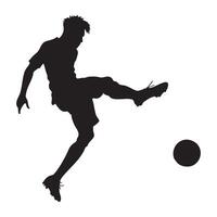 Silhouette of Soccer Player in Dynamic Pose Kicking Ball Athletic Action Shot High Contrast Minimalist Sports Illustration vector