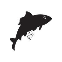 Black Silhouette Fish Icon Simple Design Minimalist Marine Life Illustration Clean Graphic with Fish Eggs Spawning Aquatic Symbol Bold Contrast vector