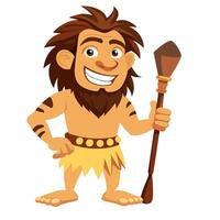 Primitive cave man with spear. Prehistoric neanderthal character. Colorful illustration on white background vector