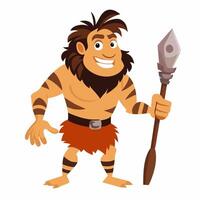 Primitive cave man with spear. Prehistoric neanderthal character. Illustration on white background vector