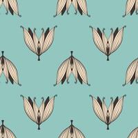 Textile elegant pattern with lily buds, hand painted lily or lotus flowers. On a soft pastel blue background. vector