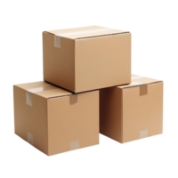 Stack of Three Plain brown Cardboard Boxes isolated on transparent background png