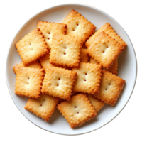 Square shaped cookies on a plate top view isolated on transparent background png