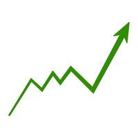 Sharp green arrow showing financial growth, success, profit and progress vector