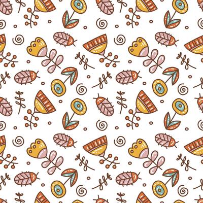 Colored wallpaper with garden design. A summer pattern of flowers and doodles. Simple modern drawing. Floral texture for textiles and fashion design.