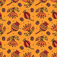 Doodle flowers with buds and open petals, unique plants and twigs of decorative flowers. A pattern of flowers and leaves. vector