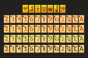 Egyptian Full deck of playing cards. Set with isolated cards for Poker or Solitaire game UI. Each card on a separate layer. Seven suits playing card vector