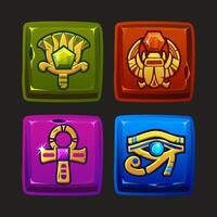 Colored UI symbols set-Egyptian scarab, Lotus, Ankh and eye of Horus for game UI, slots, casino game. Four APP icons. vector