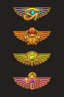 Colored UI symbols set-Egyptian scarab, Lotus, Ankh and eye of Horus with Wings for games vector