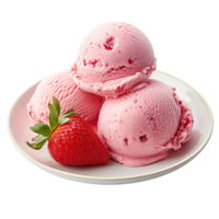 strawberry ice cream scoops on a plate isolated on transparent background png