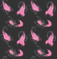 a pattern with pink scorpions on a black background vector