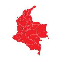 red colombia map with regions and states isolated on white background vector