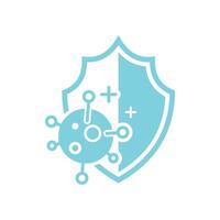 a shield with a virus on it vector