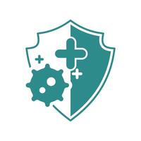 virus and shield icon flat design vector