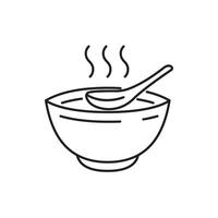 a bowl of soup with a spoon and a bowl of rice vector