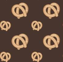 a seamless pattern with pretzels on a brown background vector